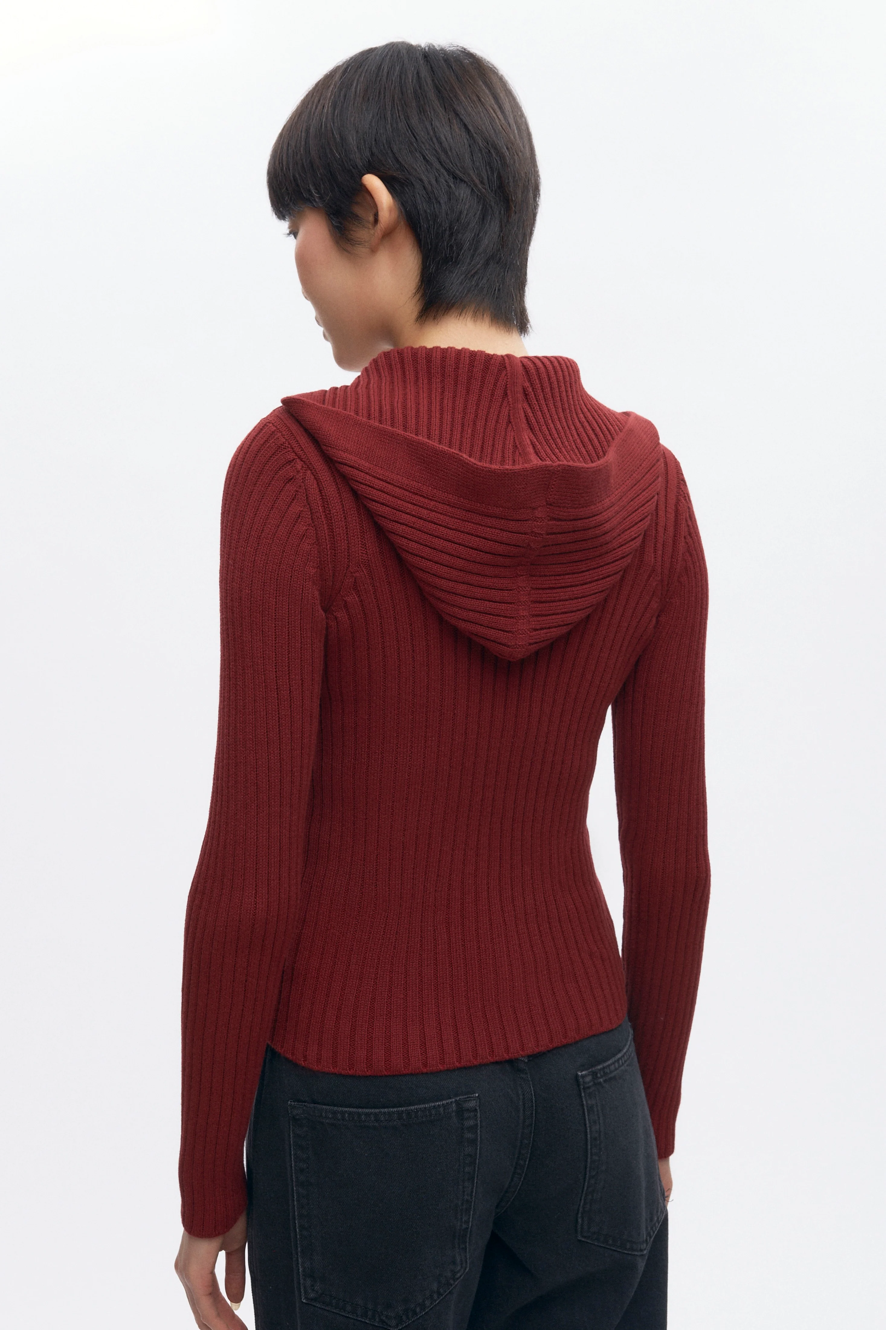 Women's Rib Zip Hoodie in Cabernet - Image 3