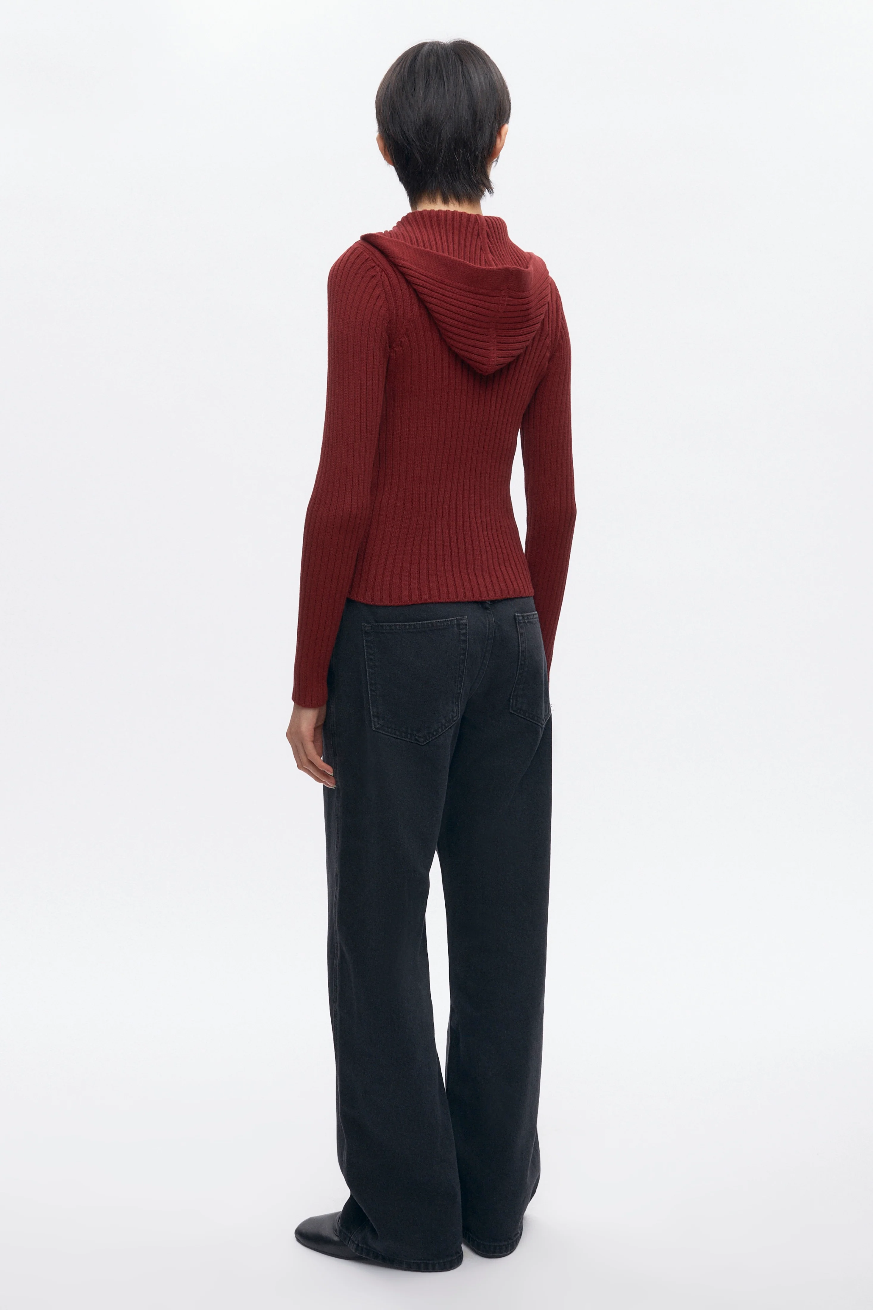 Women's Rib Zip Hoodie in Cabernet - Image 6