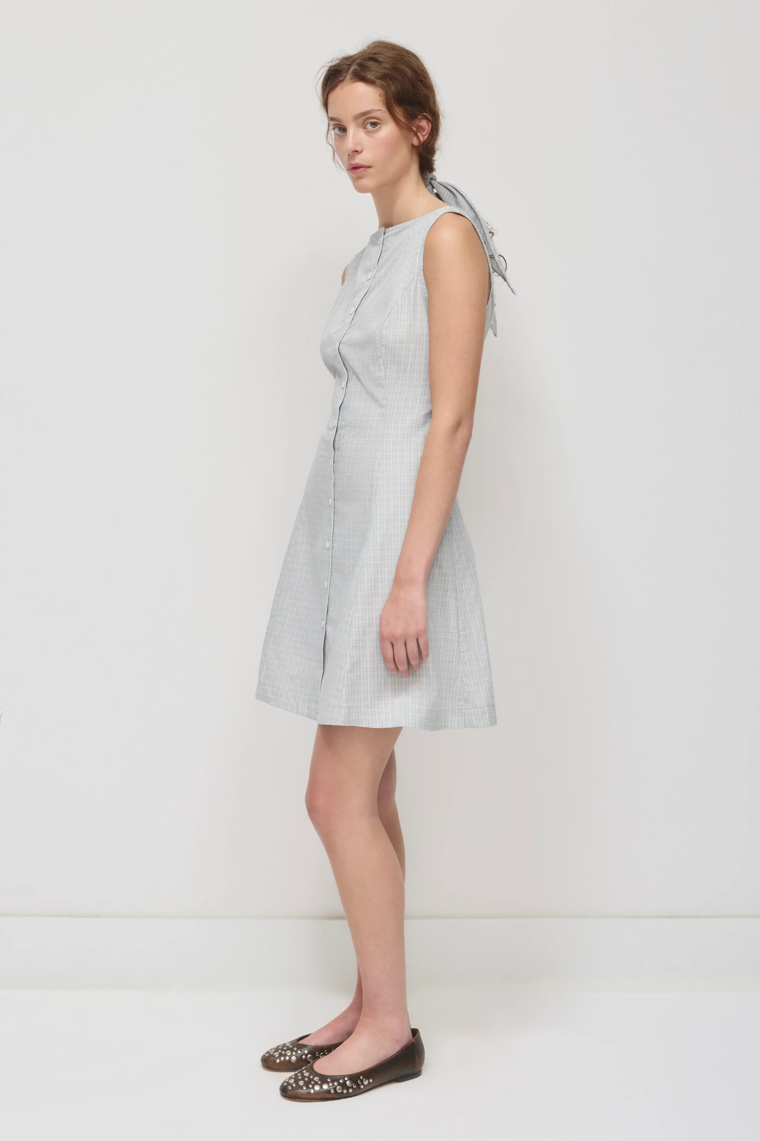 Women's Rima Boatneck Dress in Dune Grass Check - Image 3