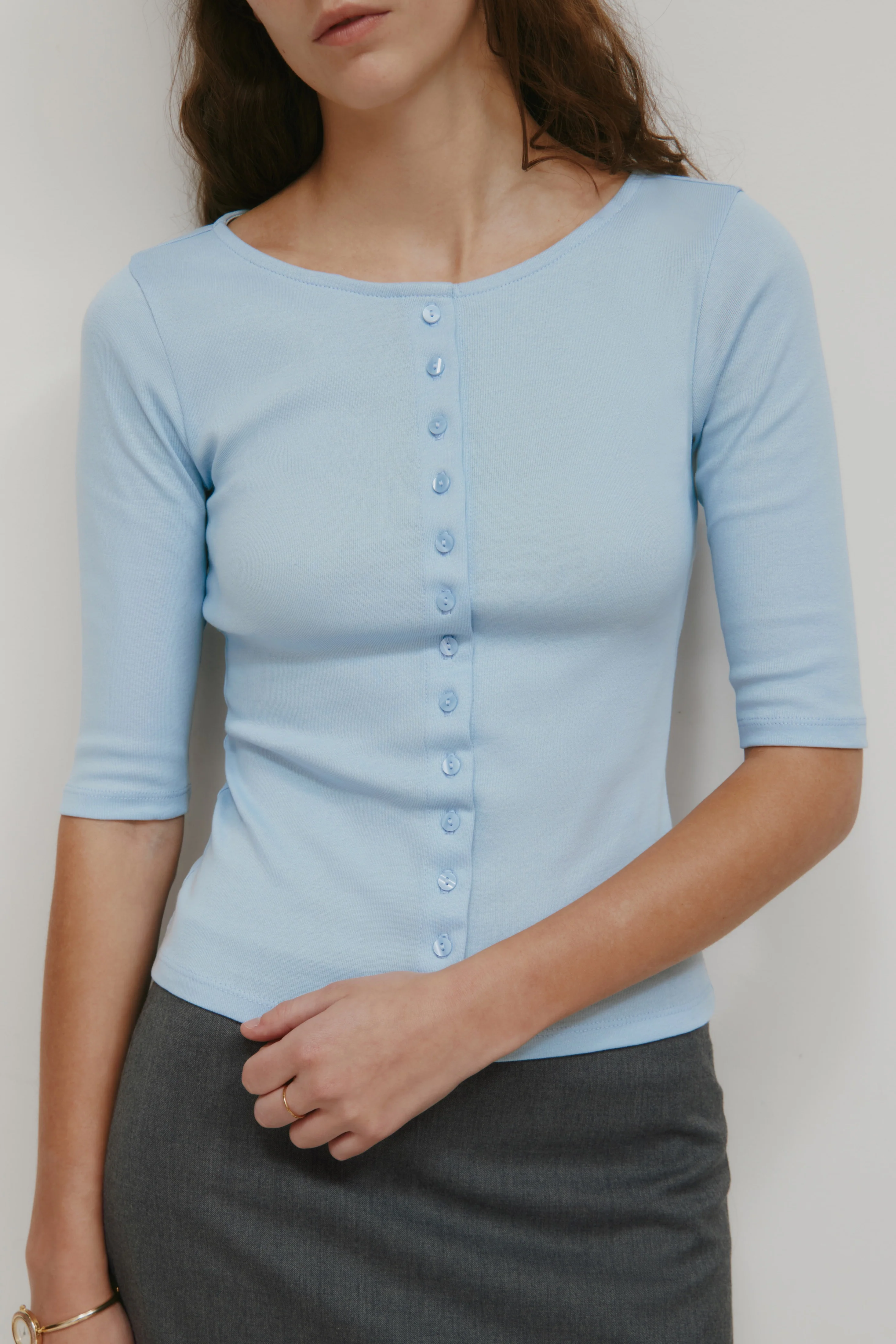 Women's Shortsleeve Cardigan in Blue Aura - Image 2