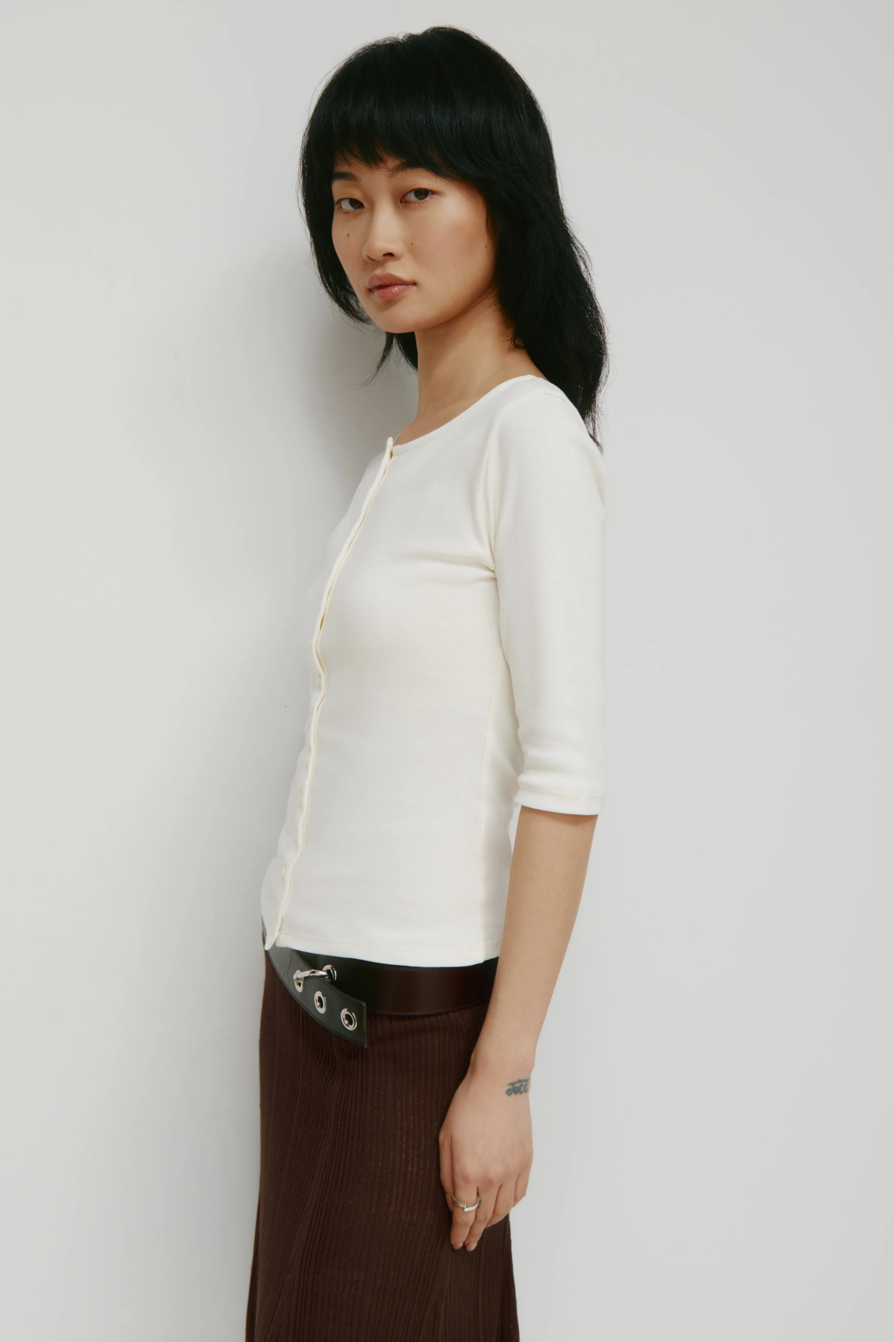Women's Shortsleeve Cardigan in Marshmallow - Image 4