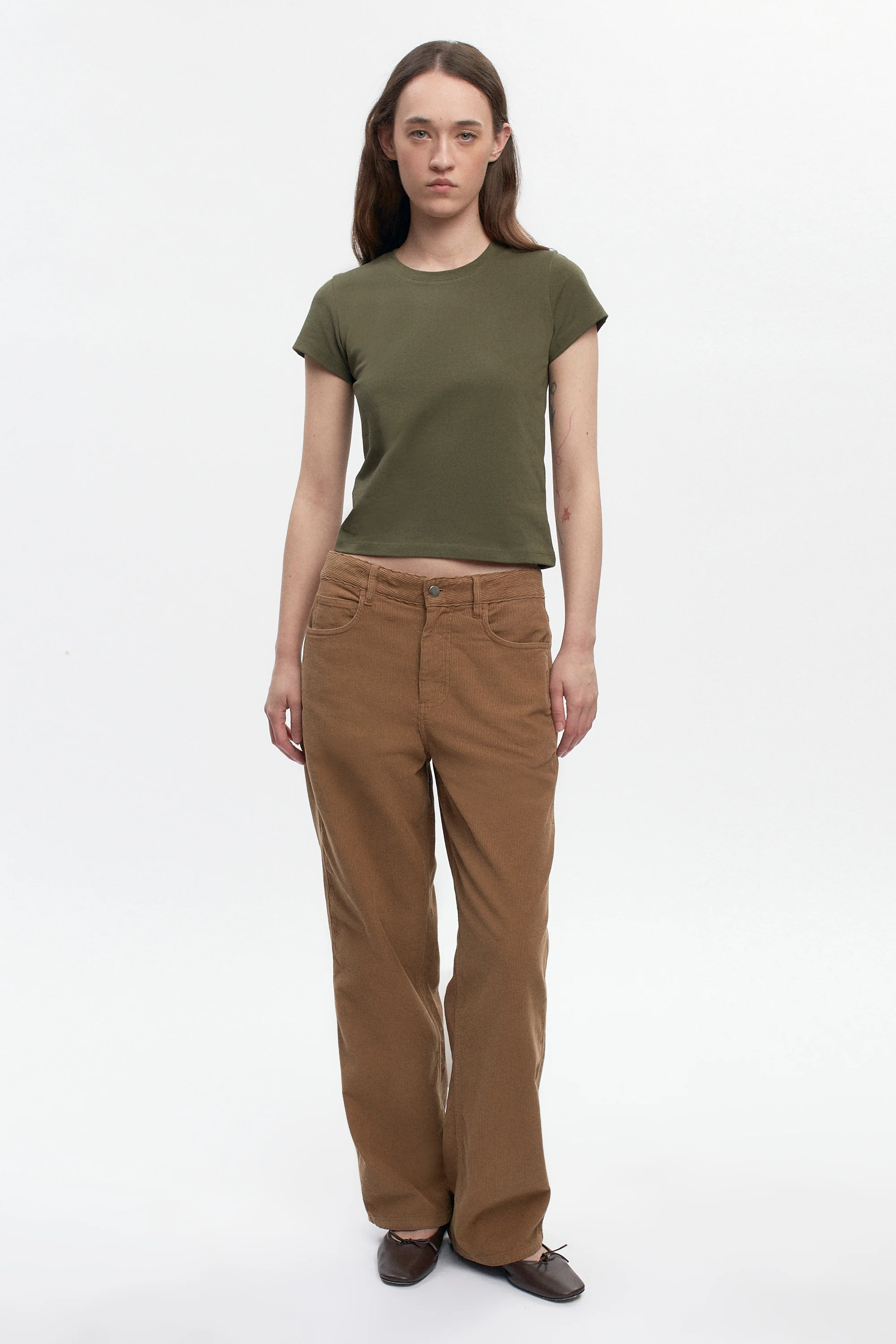 Women's Shrunken Tee in Olive - Image 2