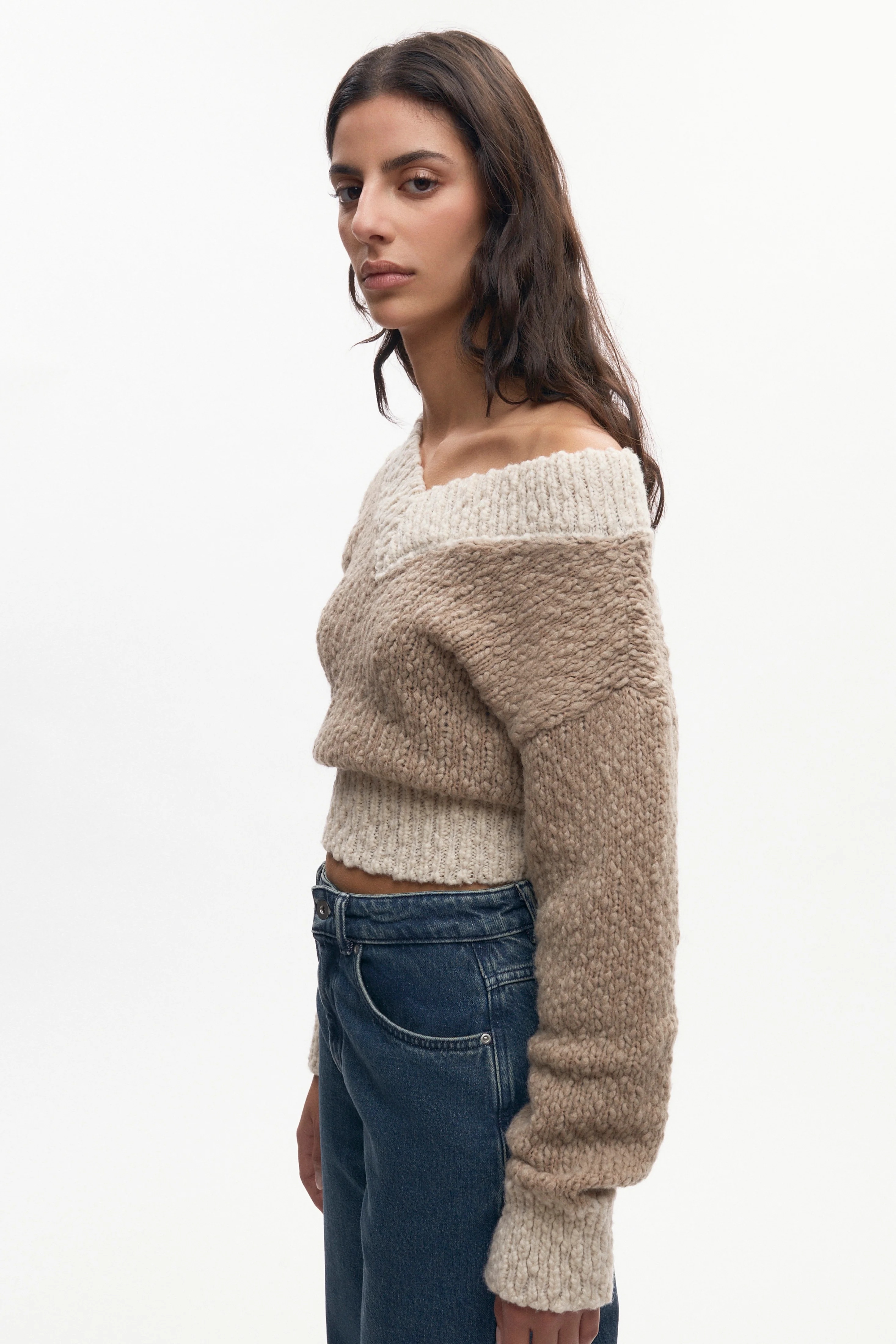 Women's Sia V-neck Sweater in Dove/Marshmallow - Image 3