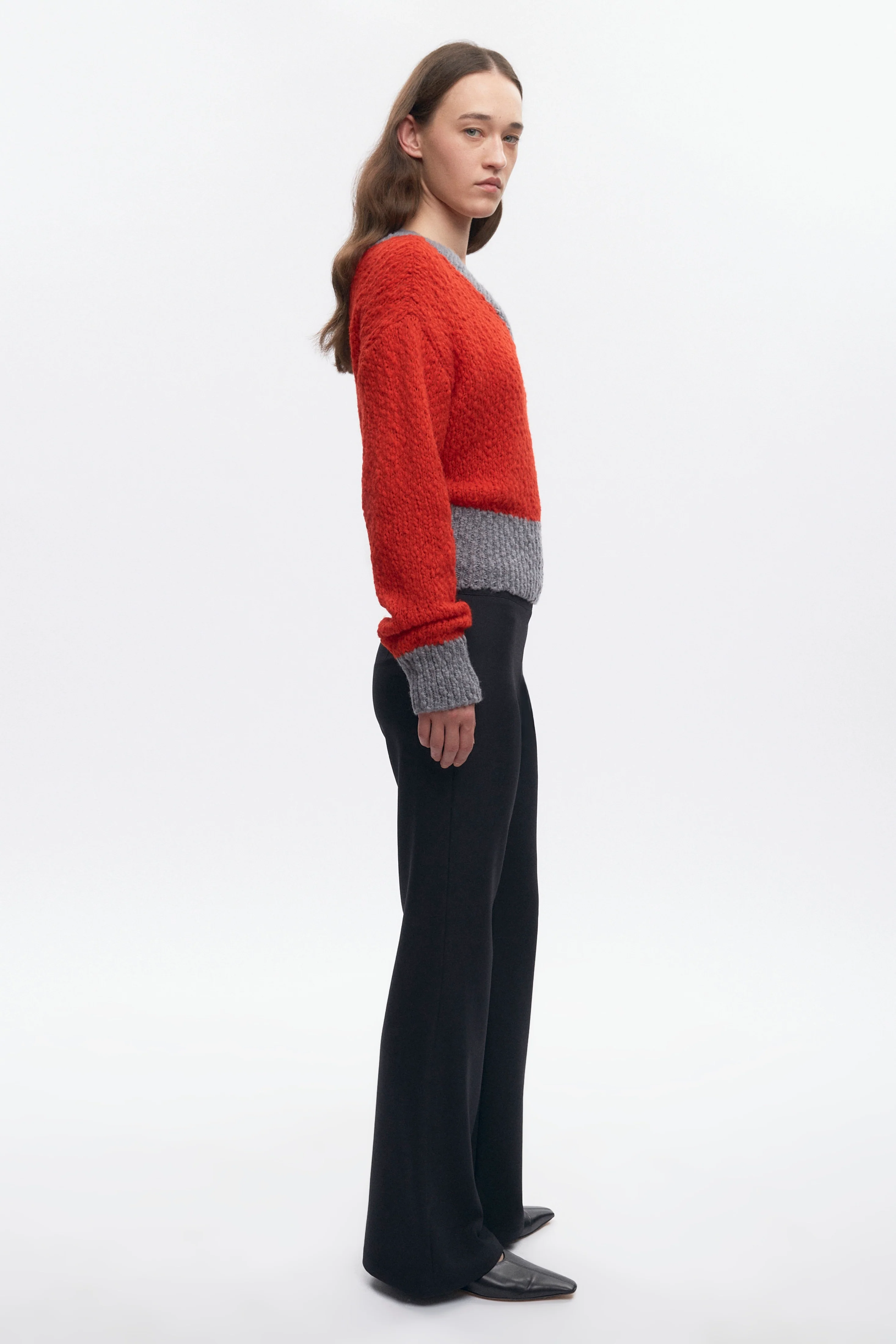 Women's Sia V-neck Sweater in Fiery Red/Medium Grey - Image 6