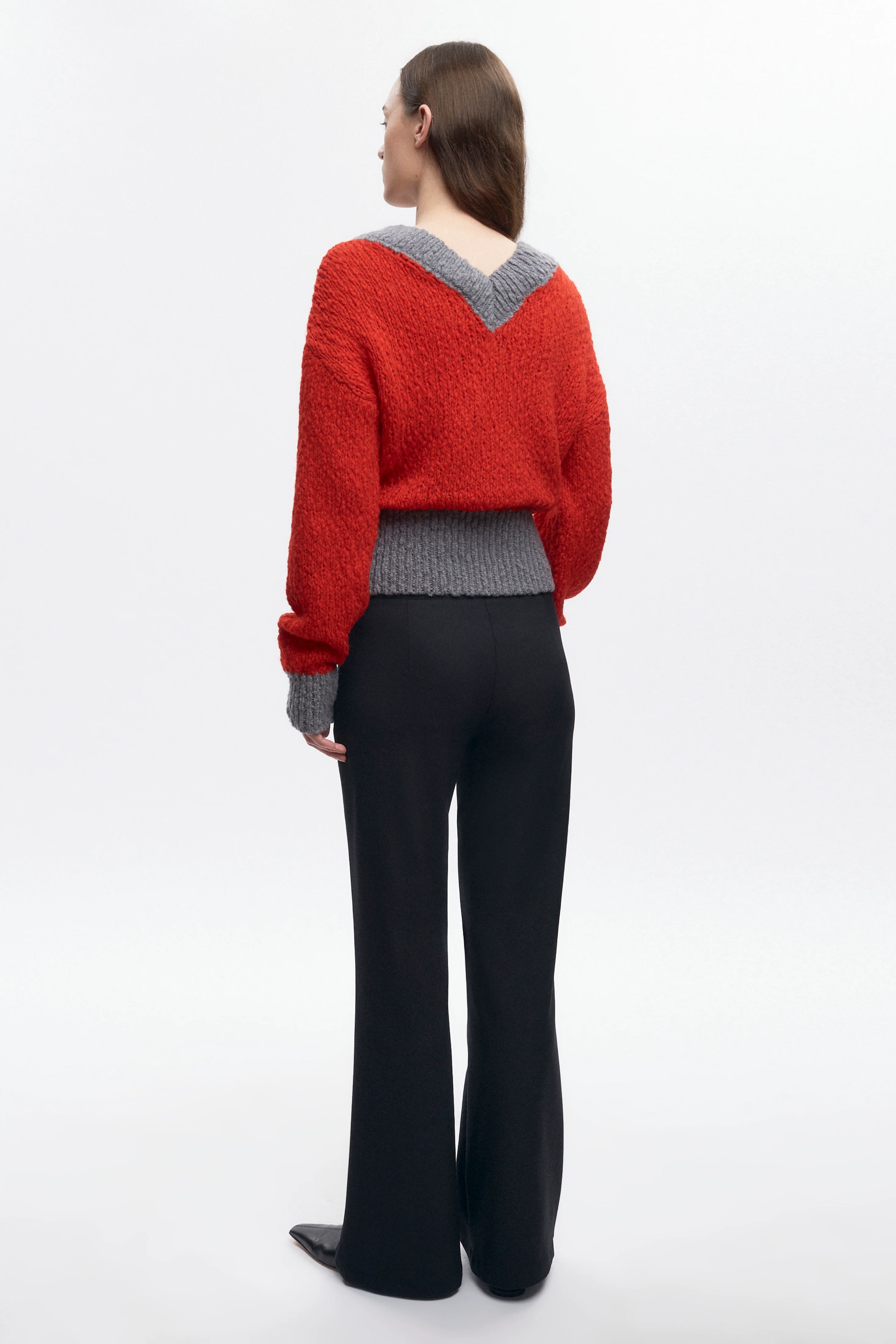 Women's Sia V-neck Sweater in Fiery Red/Medium Grey - Image 7