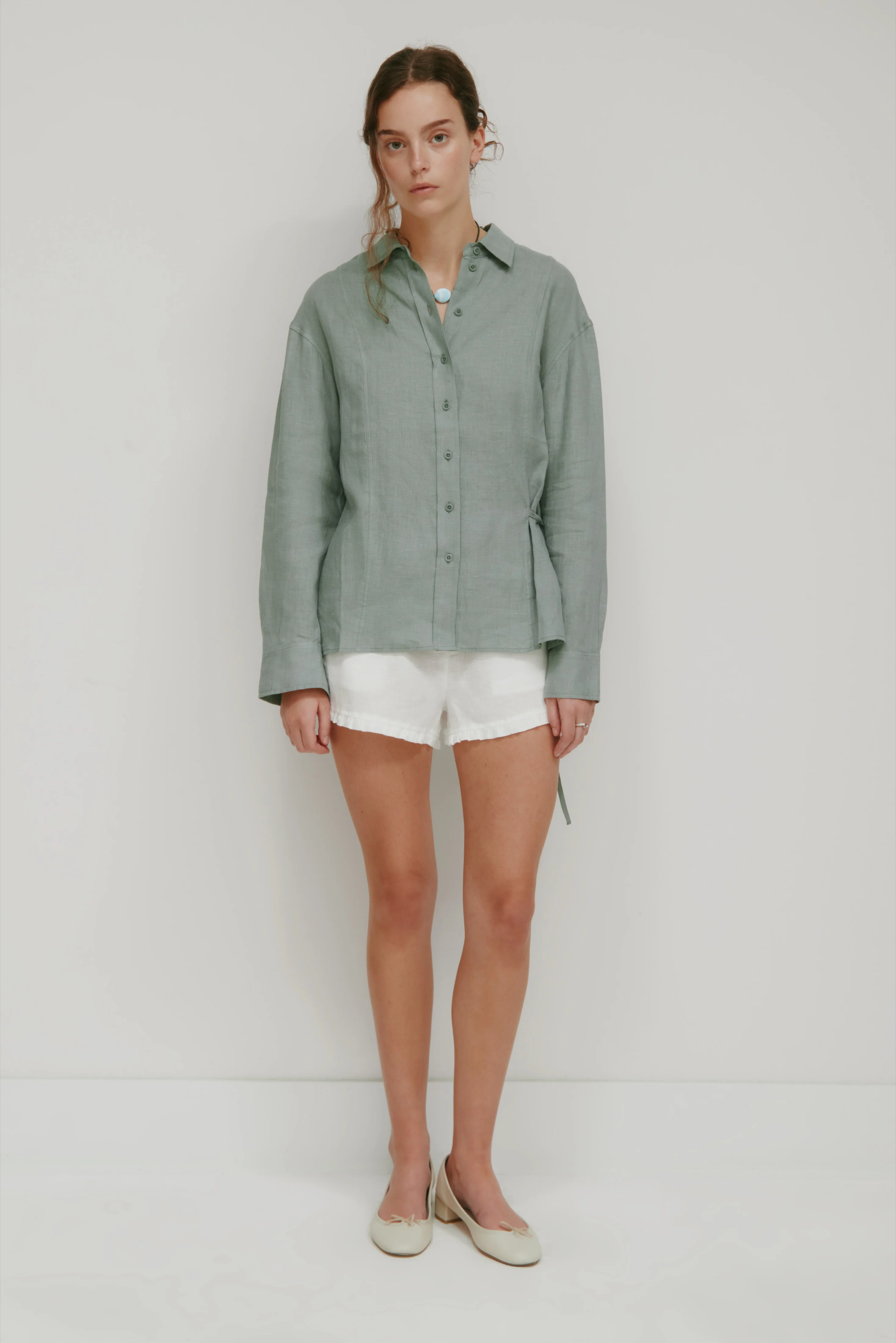 Women's Sila Linen Tie Shirt in Shadow - Image 3