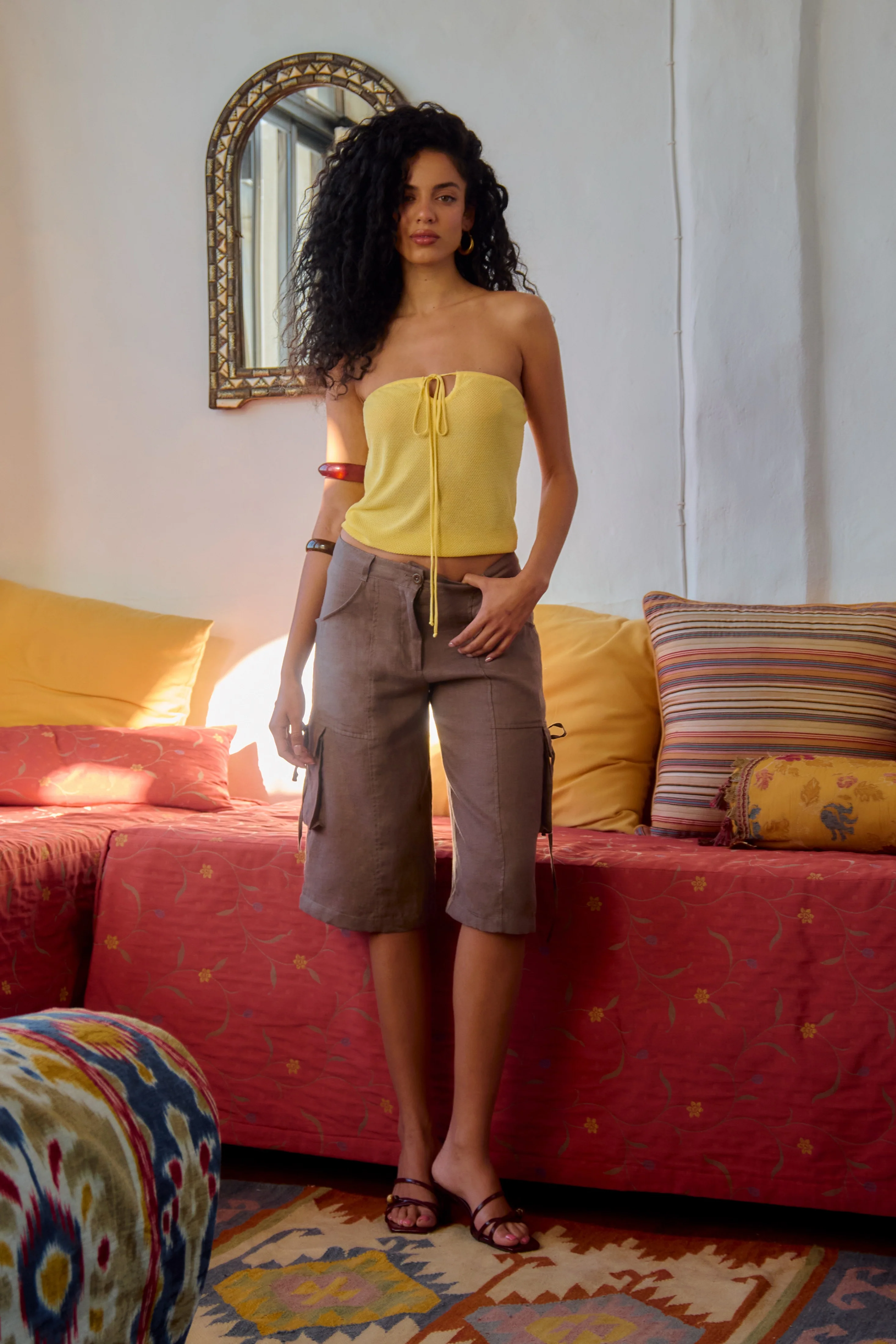 Women's Sila Linen Tie Short in Bark - Image 2