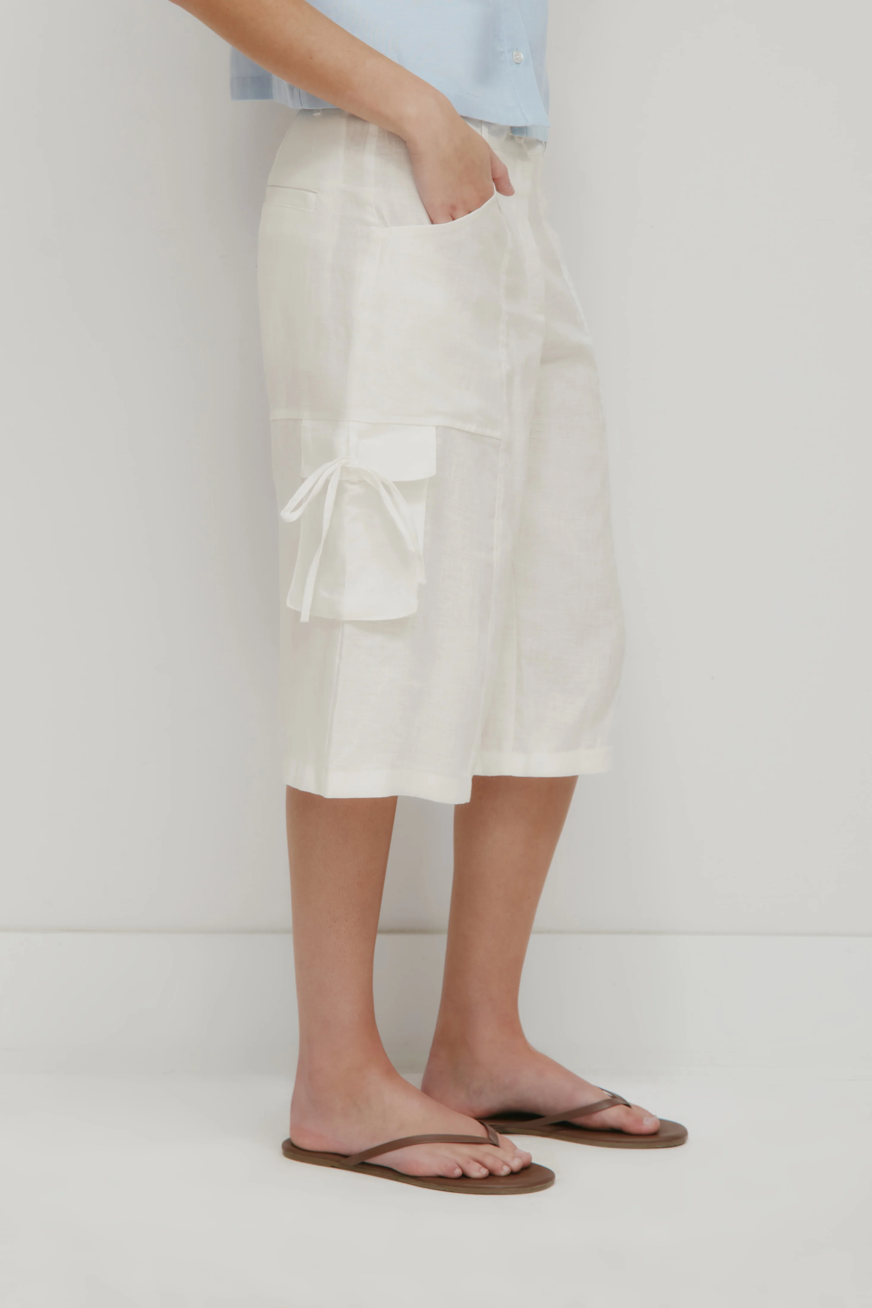 Women's Sila Linen Tie Short in Marshmallow - Image 4
