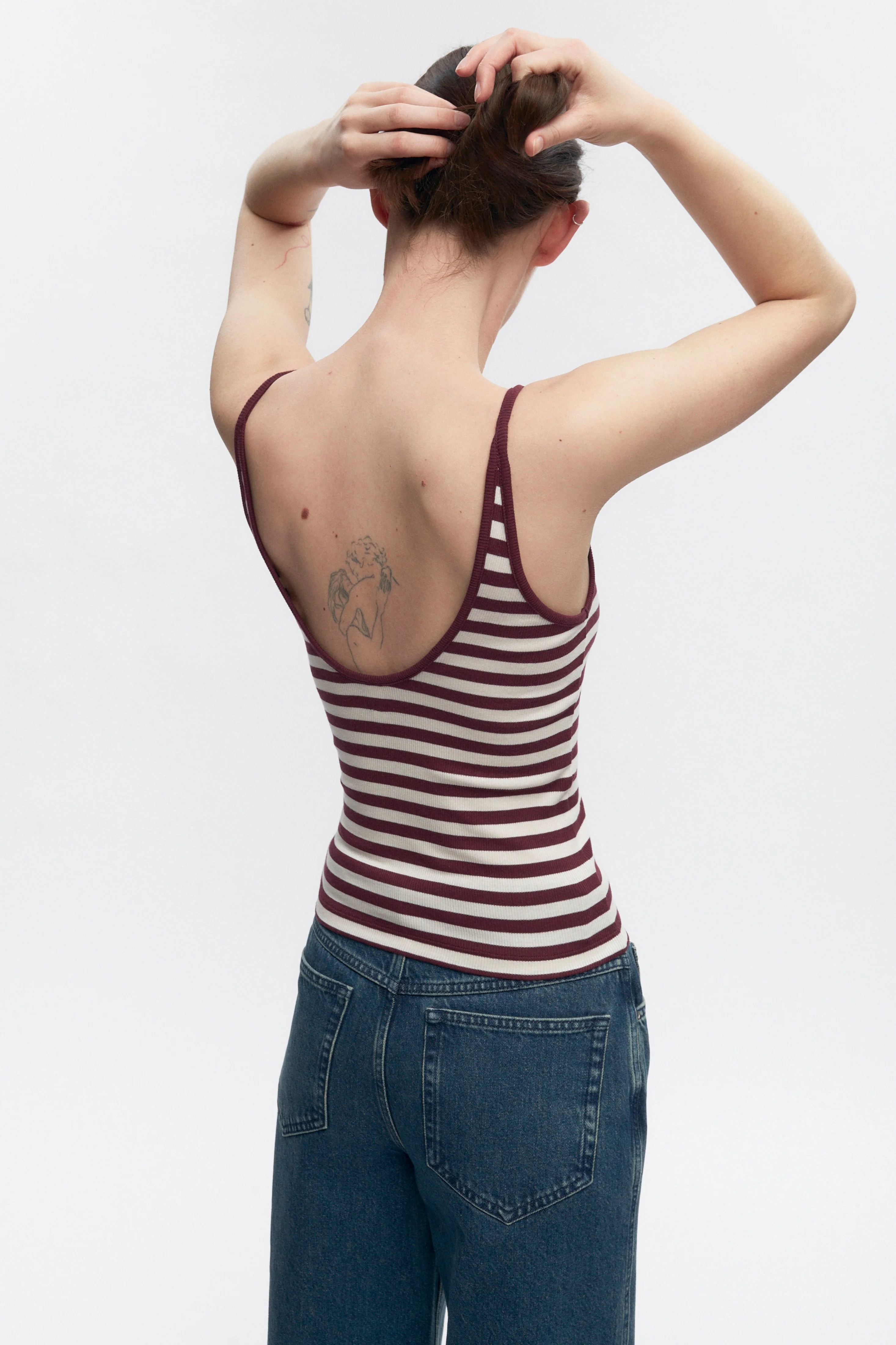 Women's Siwa Tank in Plum/Marshmallow Stripe - Image 3