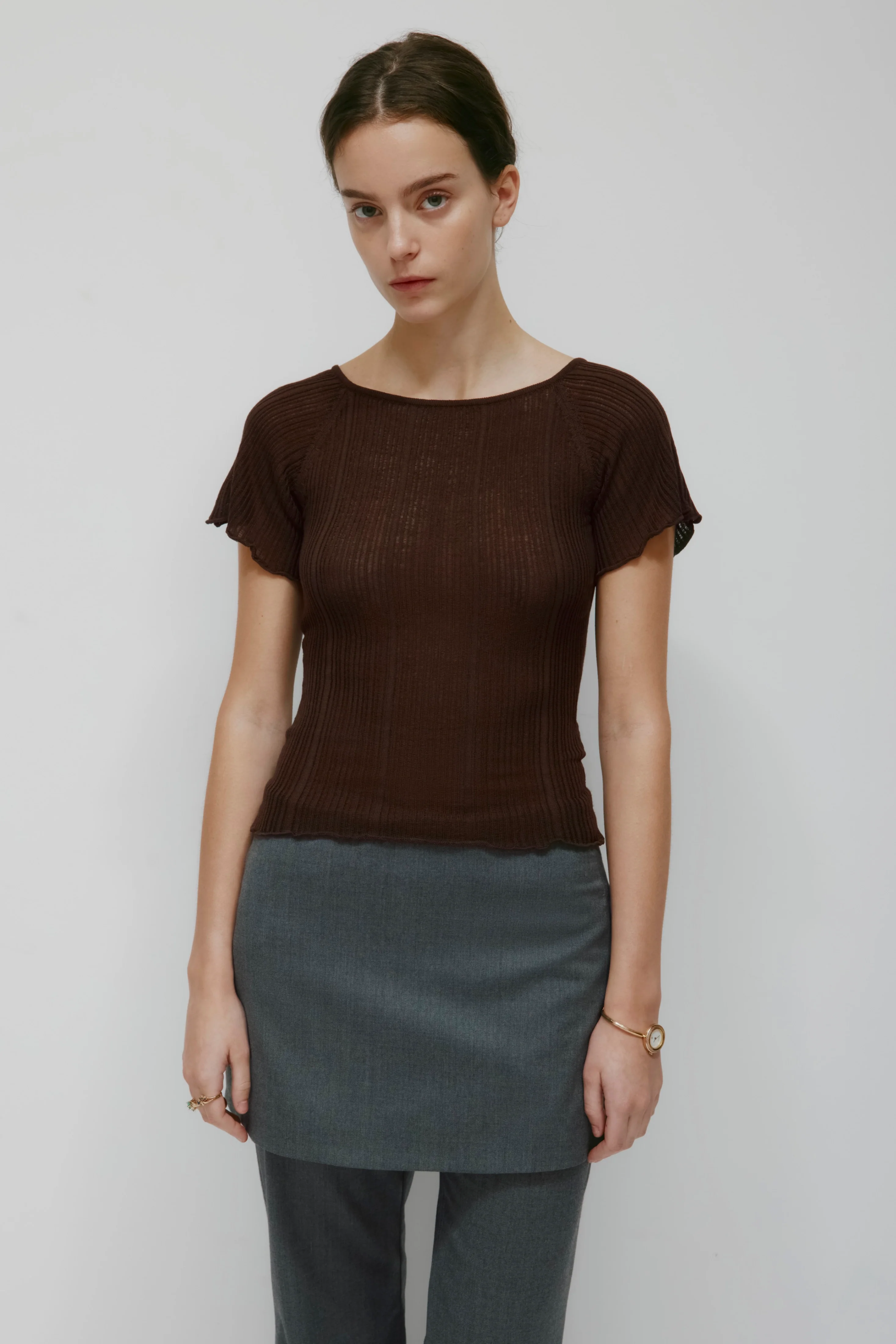 Women's Solis Ribbed Knit Top in Cocoa - Image 2