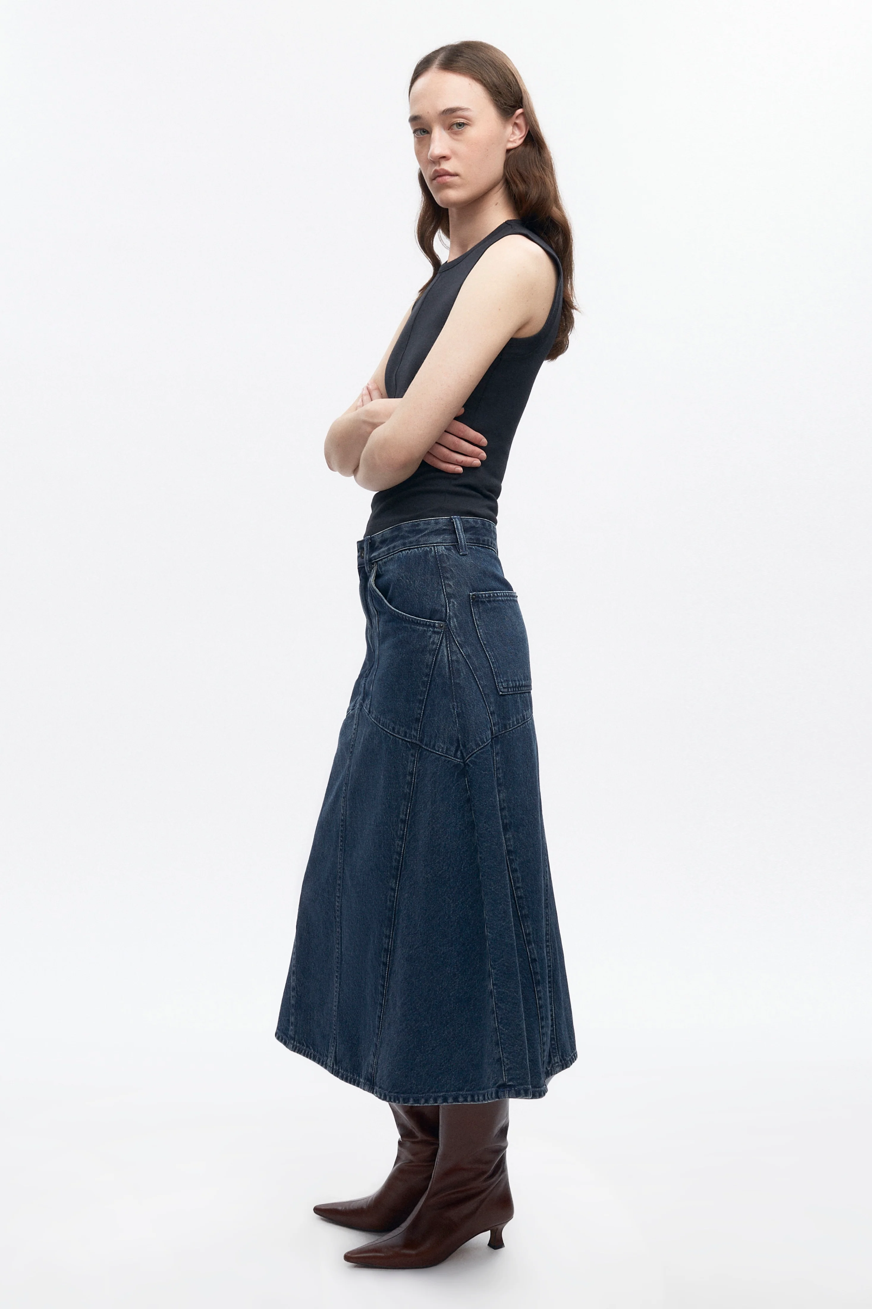 Women's Trace Denim Skirt in Mid Wash - Image 6