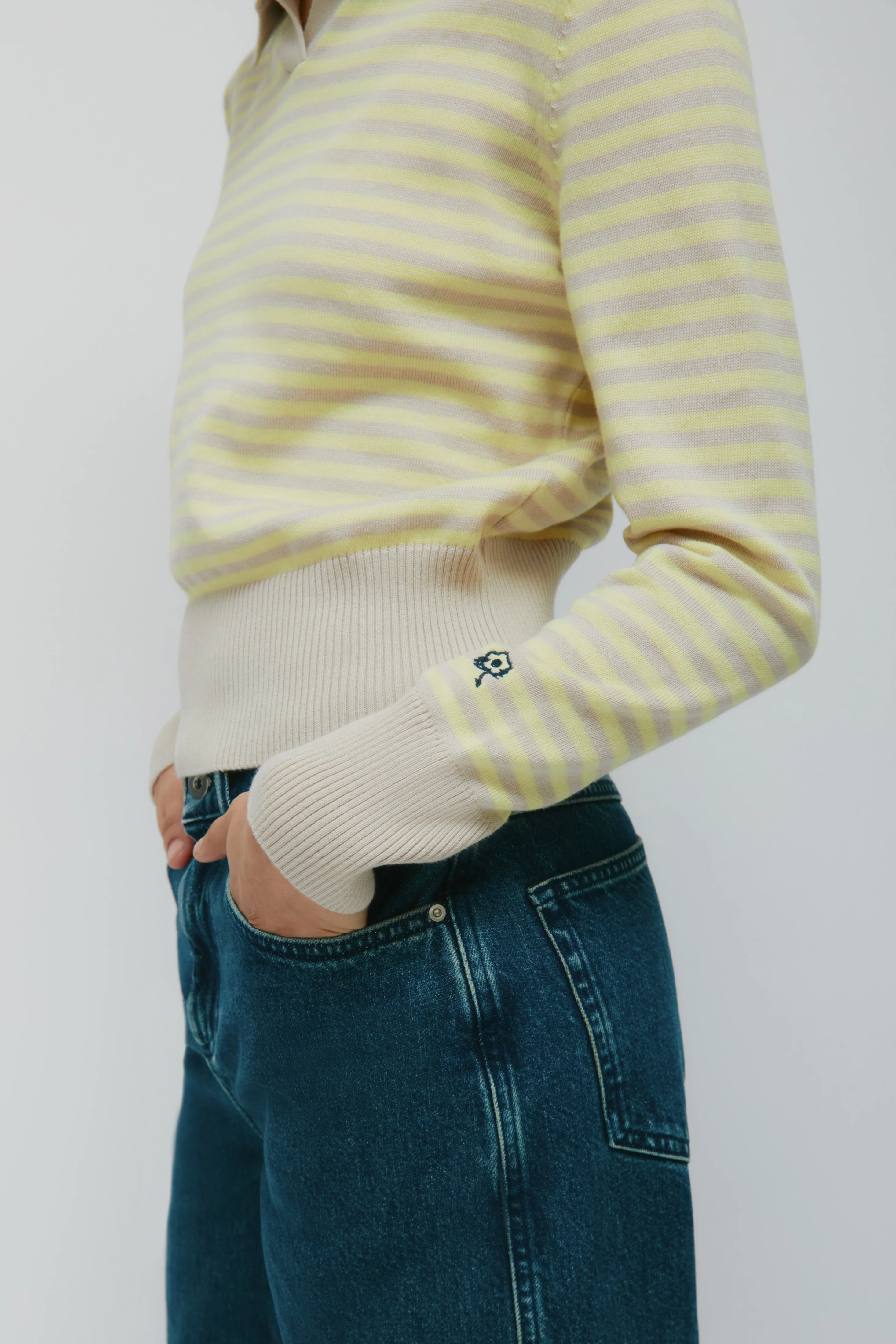 Women's Varsity Polo Sweater in Sand/Sorbet Stripe - Image 5