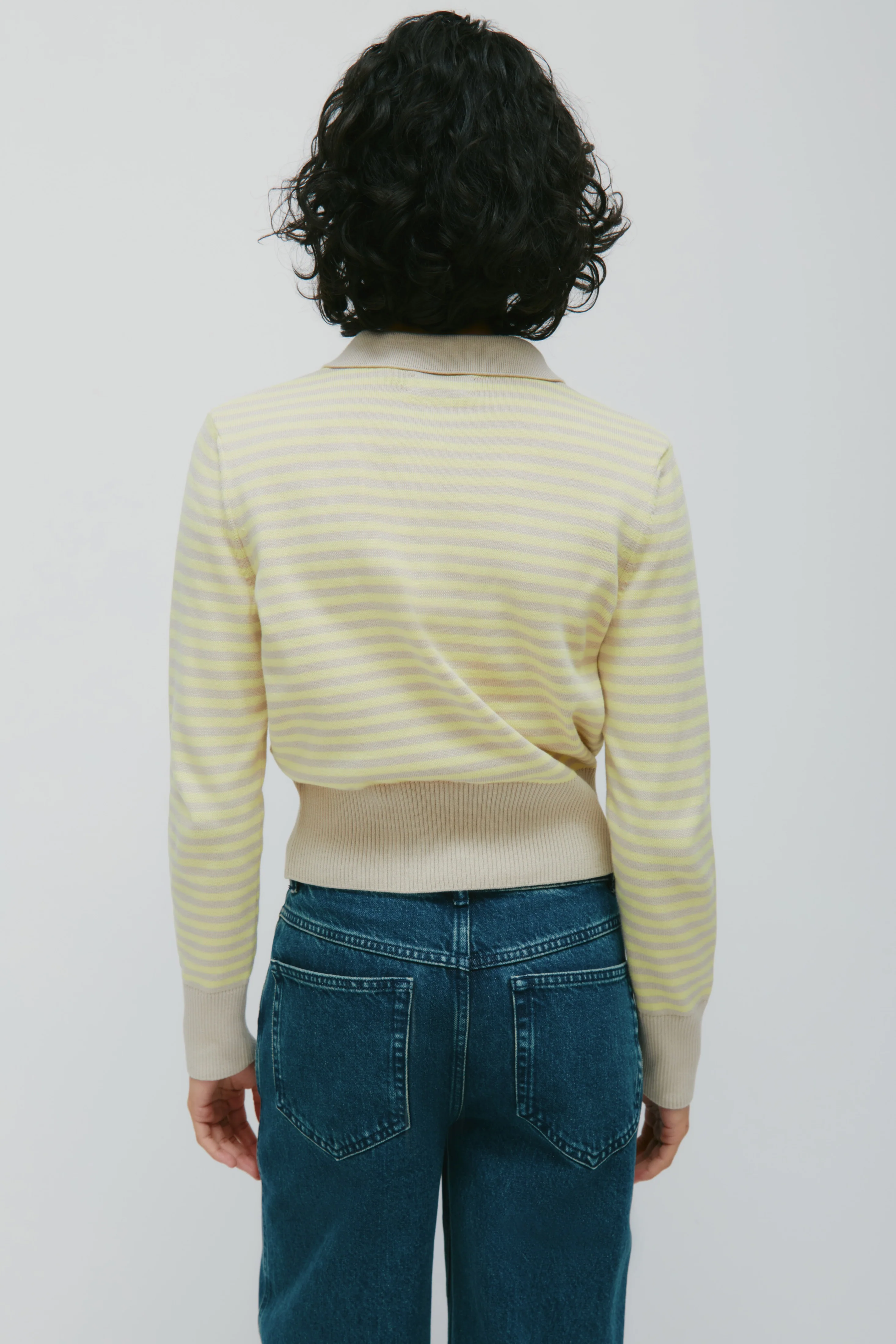 Women's Varsity Polo Sweater in Sand/Sorbet Stripe - Image 6