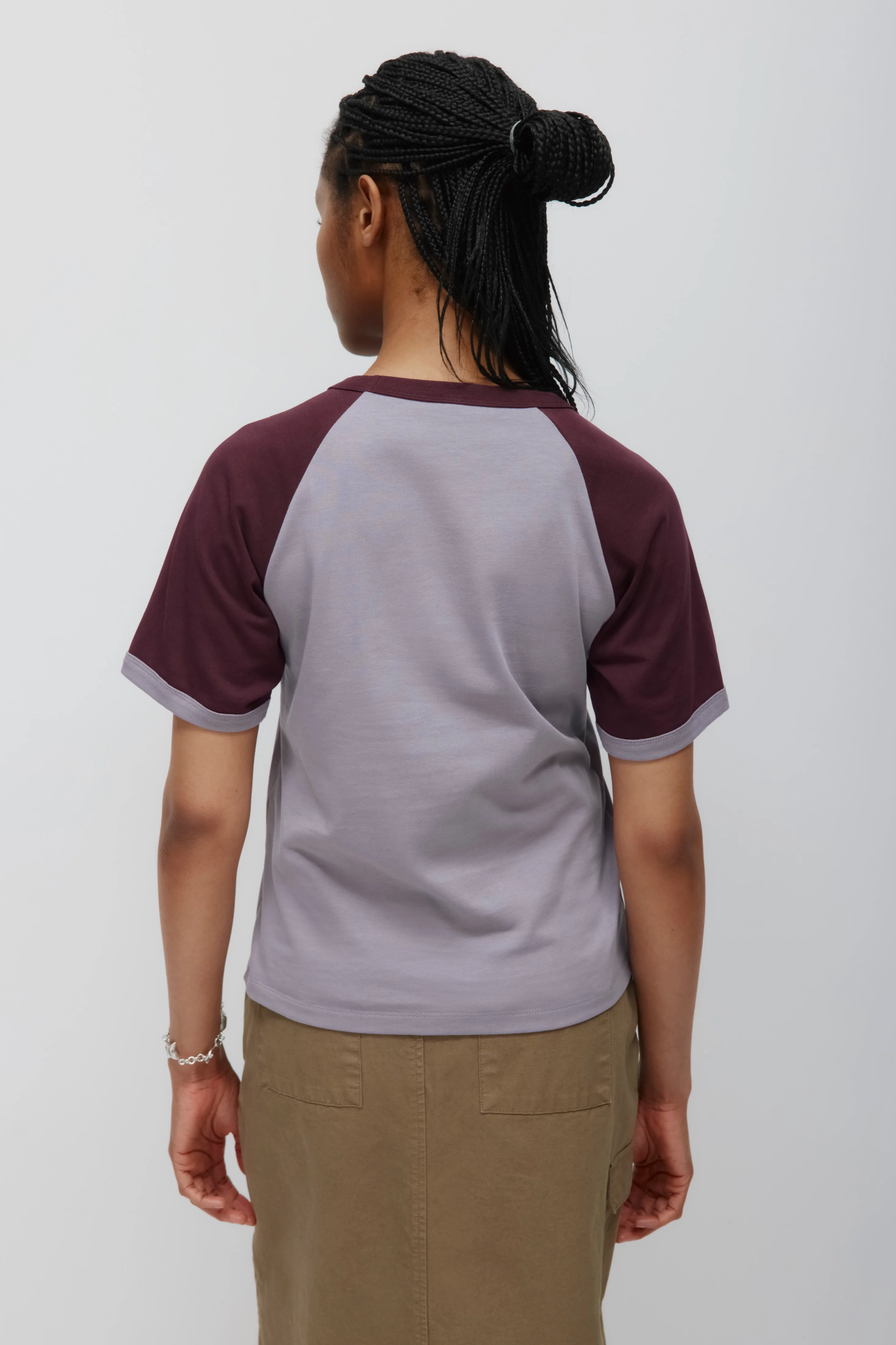 Women's Varsity V-neck Tee in Dusty Grape/Plum - Image 4