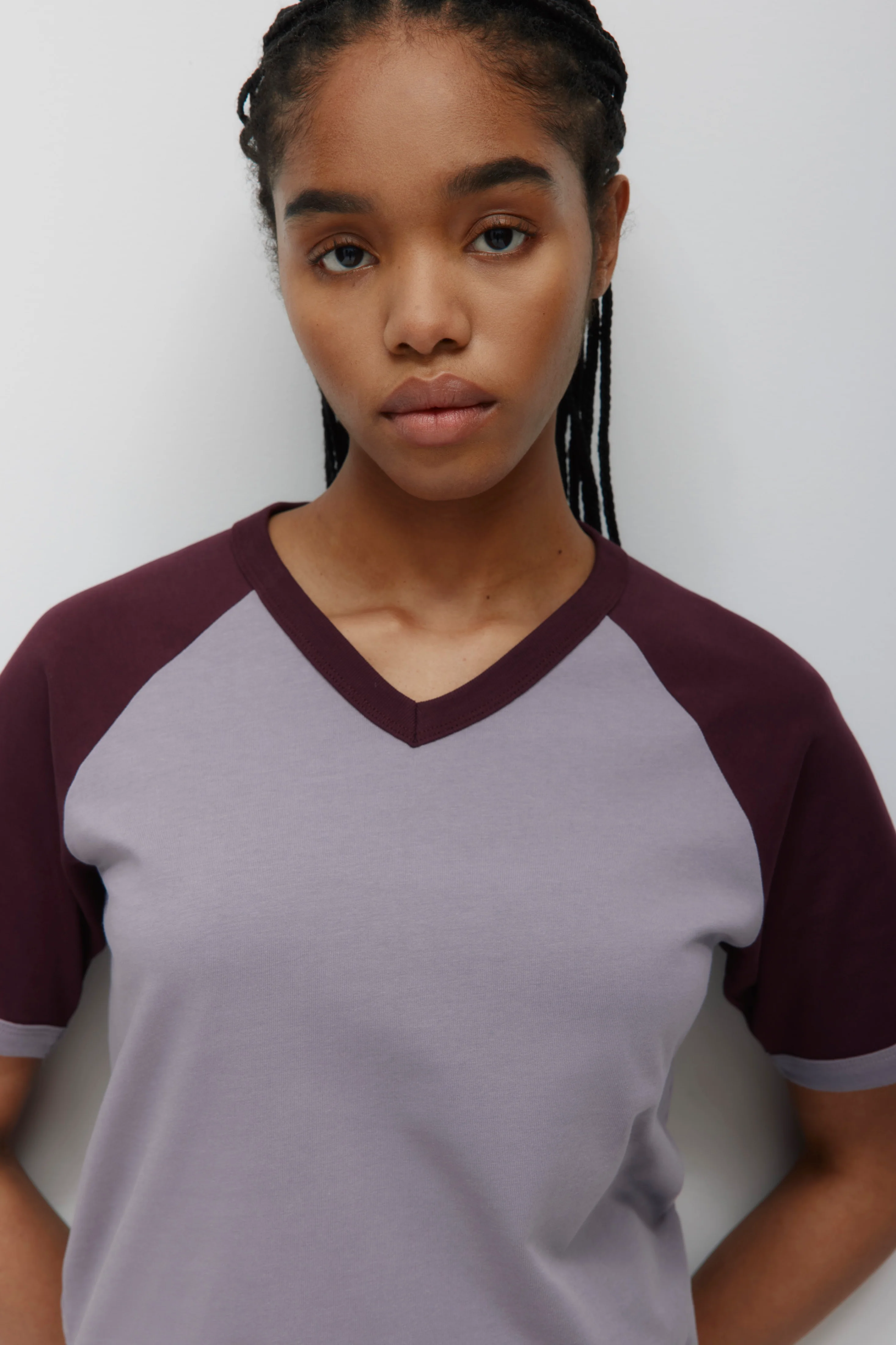 Women's Varsity V-neck Tee in Dusty Grape/Plum - Image 5