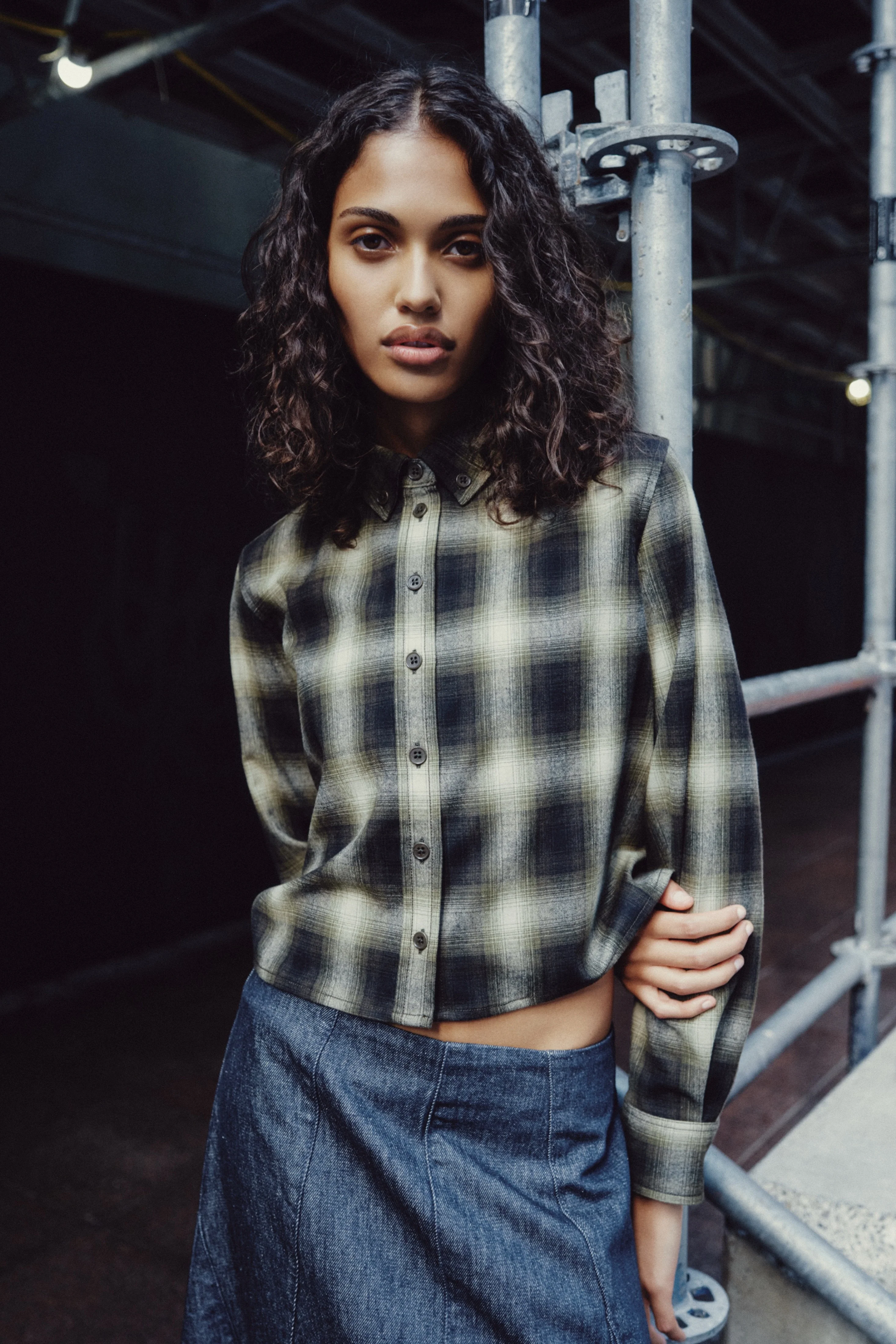 Women's Wool Flannel Shirt in Olive Plaid - Image 2