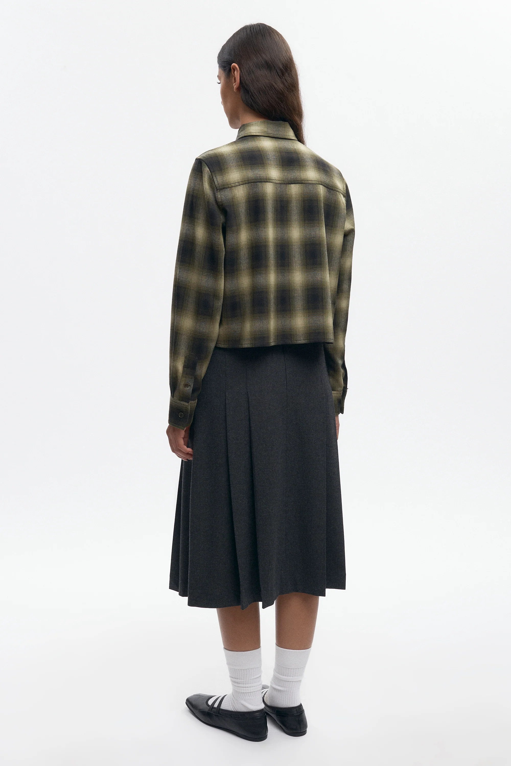 Women's Wool Flannel Shirt in Olive Plaid - Image 7