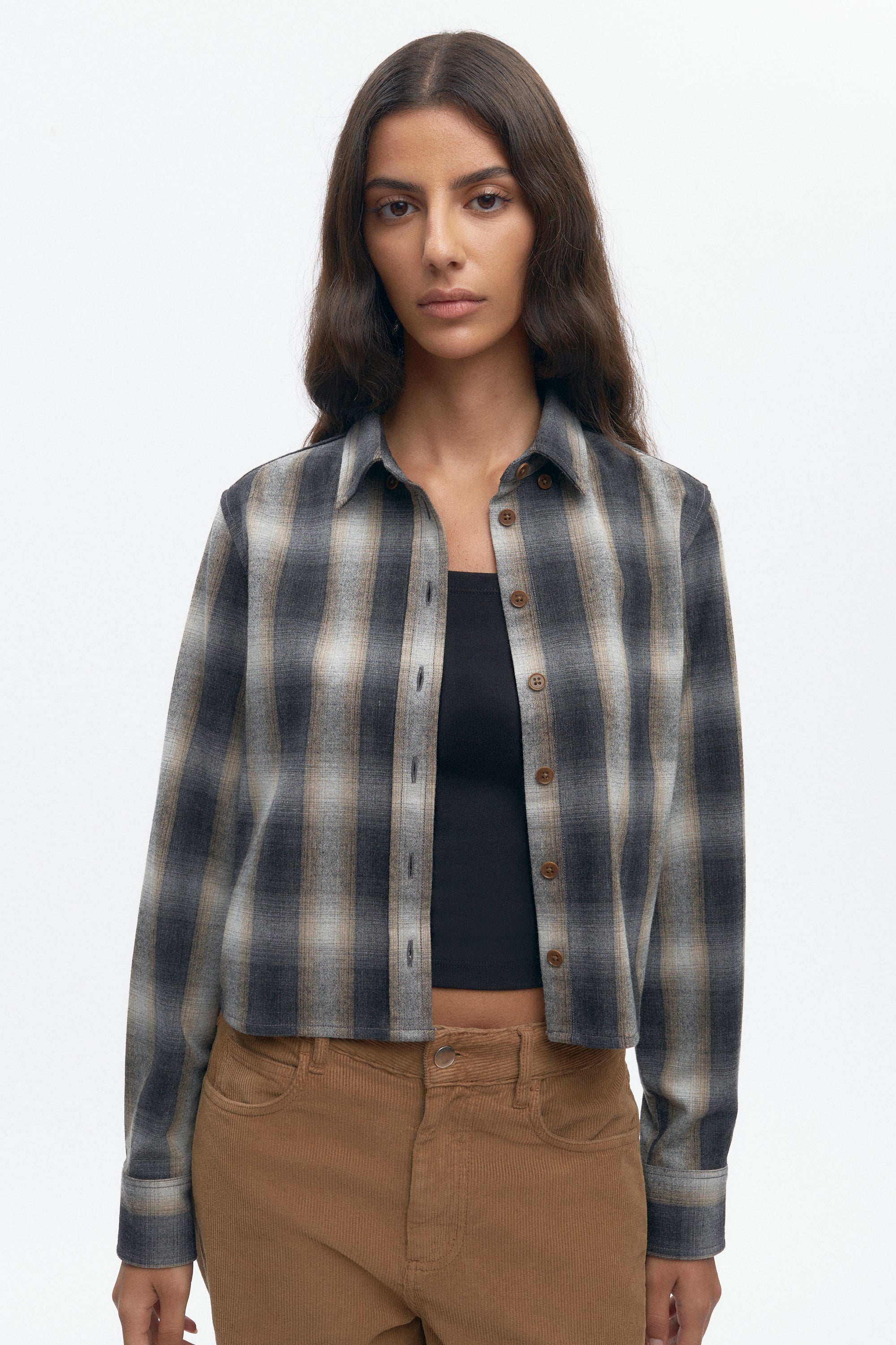 Women's Wool Flannel Shirt in Sand Plaid
