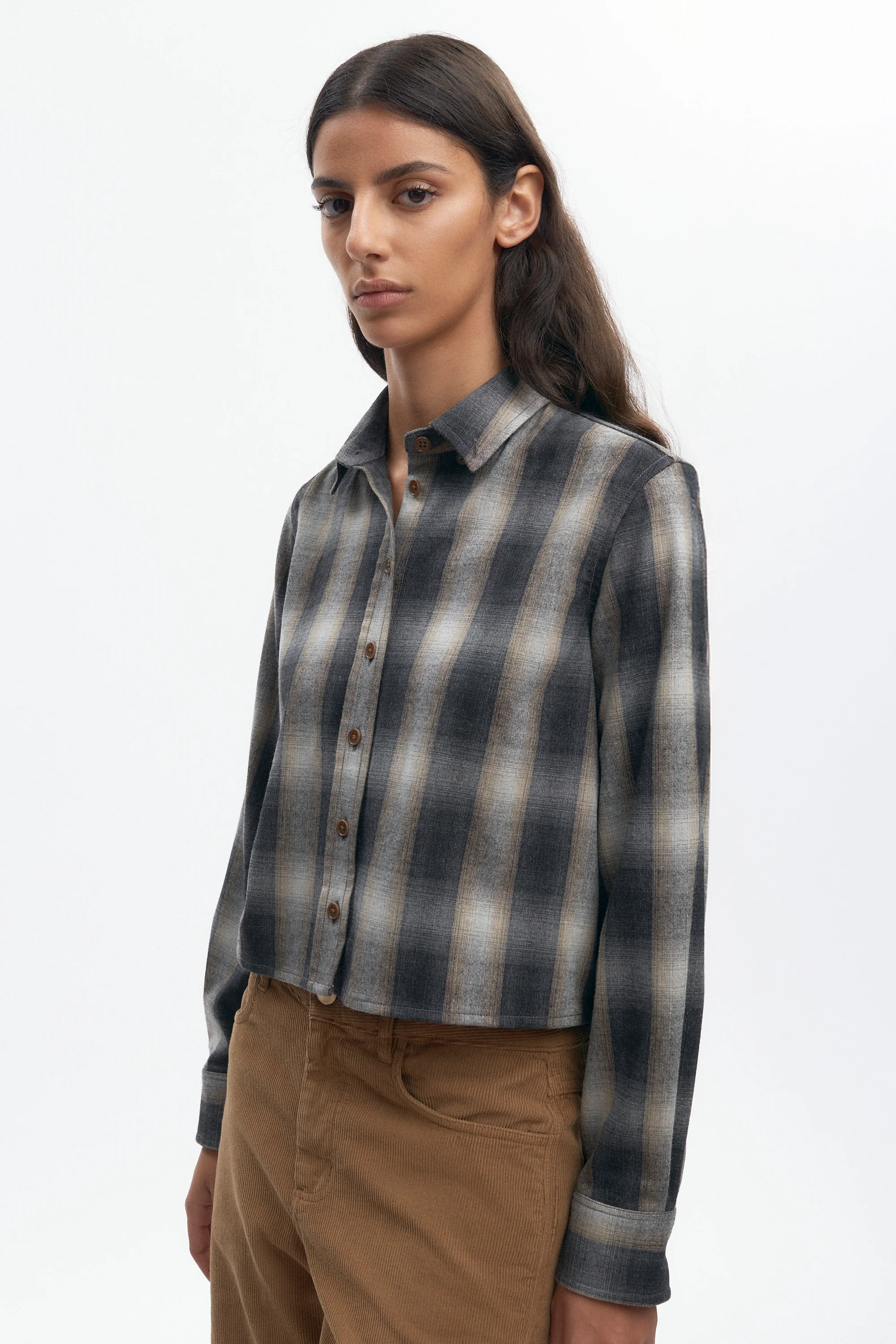 Women's Wool Flannel Shirt in Sand Plaid - Image 2