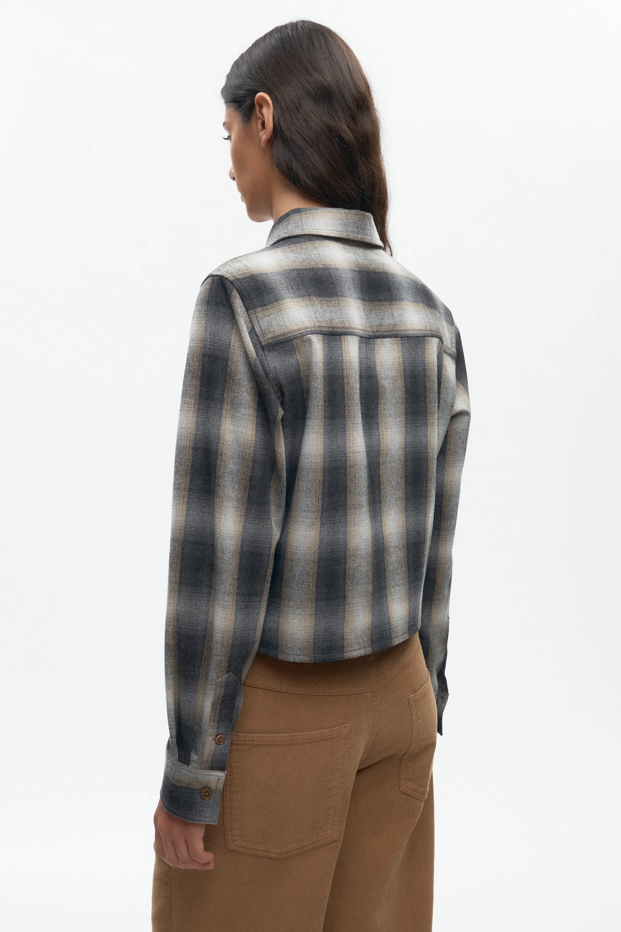 Women's Wool Flannel Shirt in Sand Plaid - Image 3