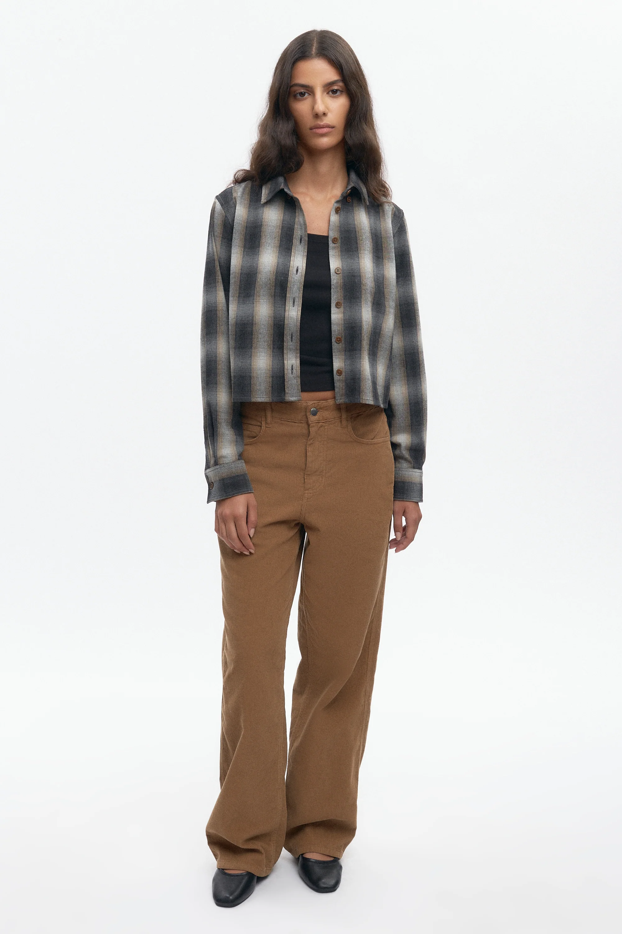Women's Wool Flannel Shirt in Sand Plaid - Image 4
