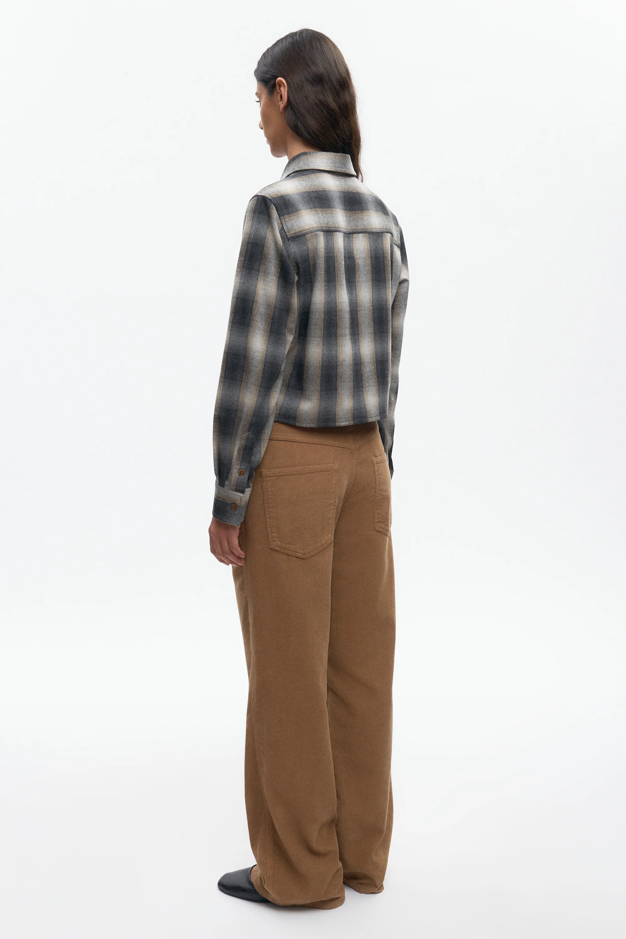 Women's Wool Flannel Shirt in Sand Plaid - Image 6