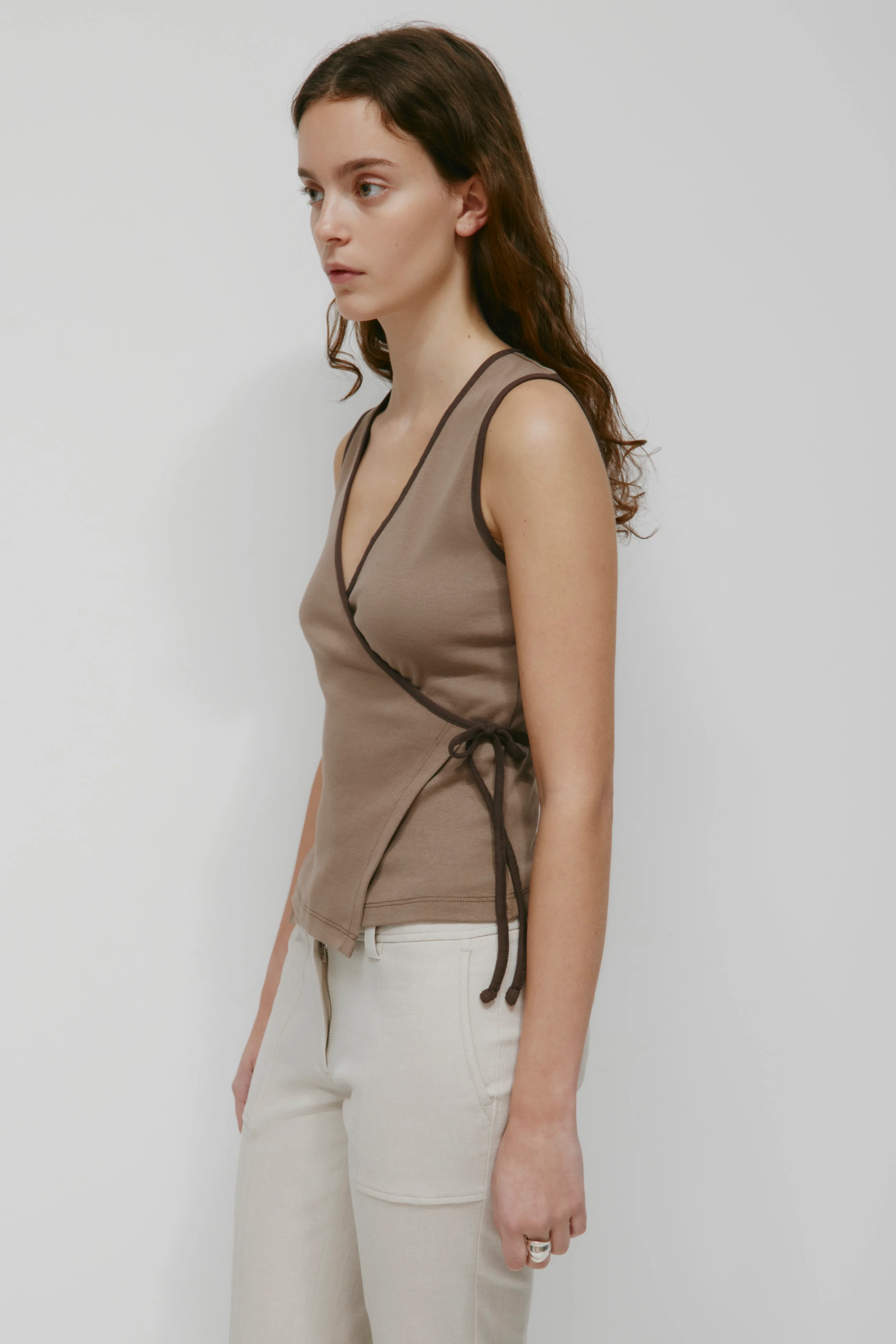 Women's Wrapped Tank in Taupe/Espresso - Image 3