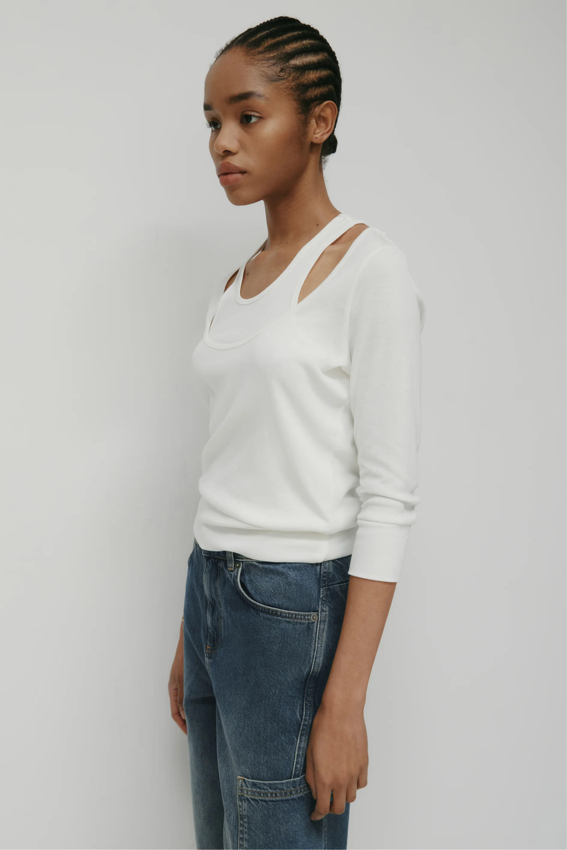 Women's Zahra Layered Scoop Tee in Marshmallow - Image 4